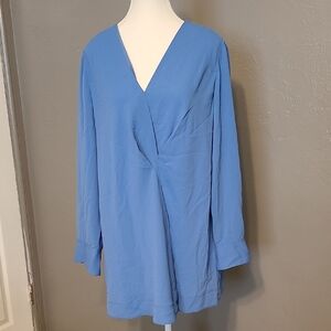 Alfani Cobalt Blue Tunic Pleated V-Neck Women's Long Sleeve Top NWT RV $79 Large